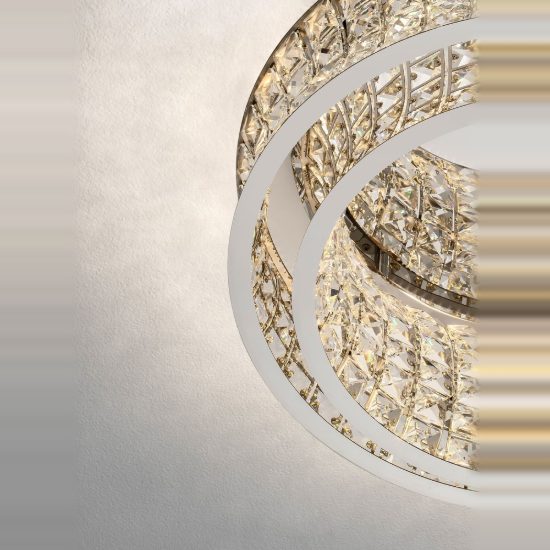 Plafoniera per camera da letto moderna cromo cristallo led 46w 3500k dimmerabile