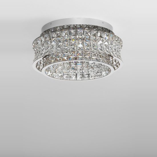 Plafoniera per camera da letto moderna cromo cristallo led 46w 3500k dimmerabile