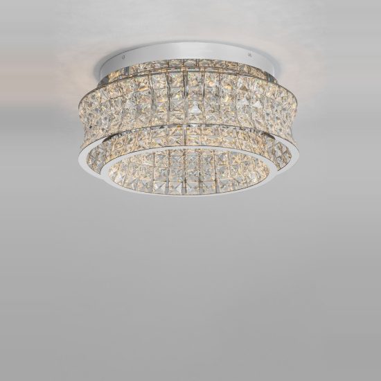 Plafoniera per camera da letto moderna cromo cristallo led 46w 3500k dimmerabile
