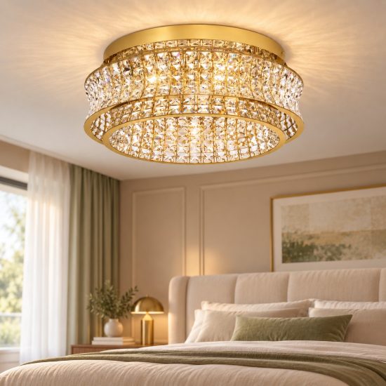 Plafoniera led 46w 3500k dimmerabile per camera da letto moderna oro platino
