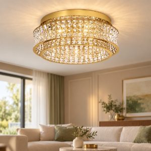 Plafoniera di cristalli led 56w 3500k dimmerabile per salone oro platino