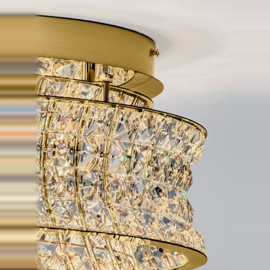 Plafoniera di cristalli led 56w 3500k dimmerabile per salone oro platino