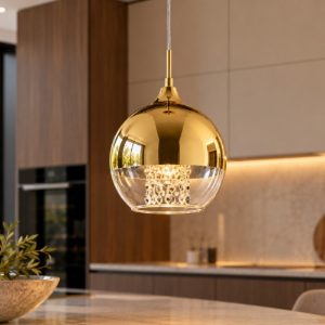 Maytoni fermi lampada per isola cucina a sospensione sferica oro vetro