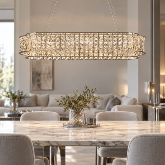 Lampadario a sospensione cromo cristallo per soggiorno led 74w 3500k dimmerabile