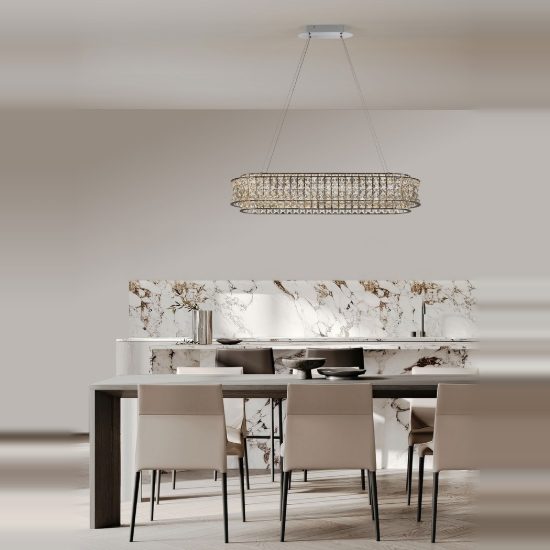 Lampadario a sospensione cromo cristallo per soggiorno led 74w 3500k dimmerabile