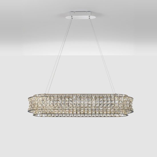 Lampadario a sospensione cromo cristallo per soggiorno led 74w 3500k dimmerabile
