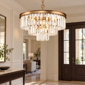 Lampadario per ingresso classico7 luci ottone cristallo maytoni revero