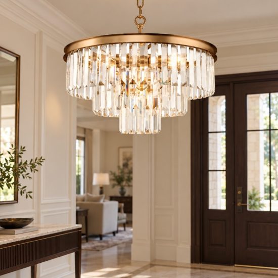 Lampadario per ingresso classico7 luci ottone cristallo maytoni revero