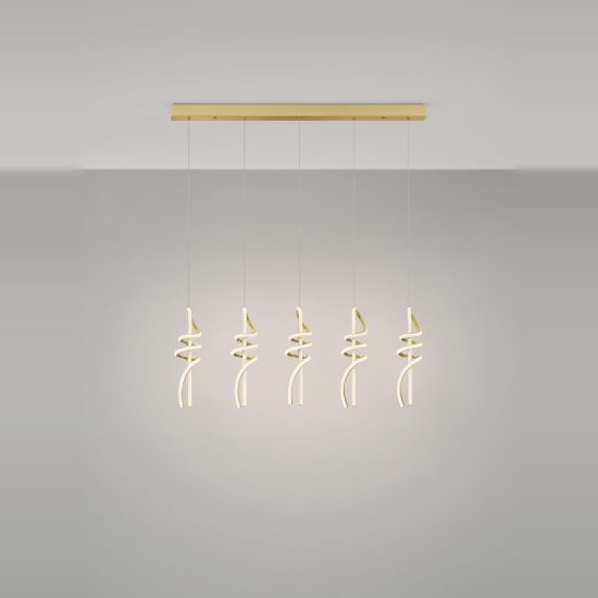Lampadario per tavolo soggiorno moderno a sospensione lineare oro led 90w 3000k 5 luci