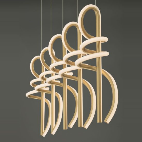 Lampadario per tavolo soggiorno moderno a sospensione lineare oro led 90w 3000k 5 luci