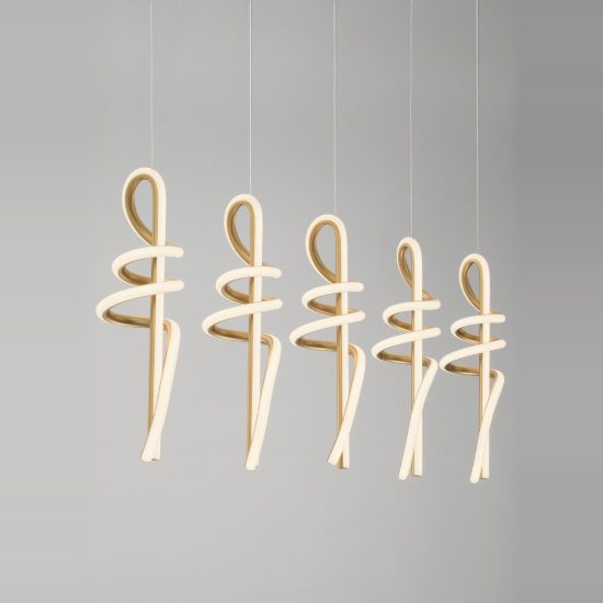 Lampadario per tavolo soggiorno moderno a sospensione lineare oro led 90w 3000k 5 luci
