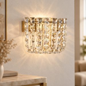 Applique led 12w 3500k 27cm da parete con cristalli per soggiorno oro platino