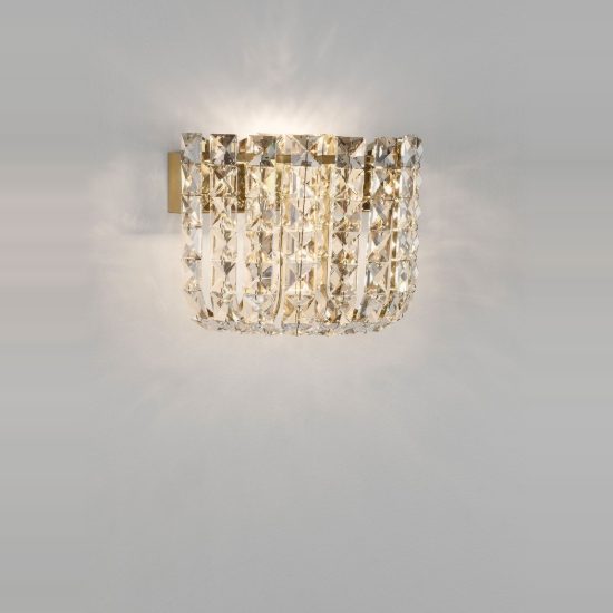 Applique led 12w 3500k 27cm da parete con cristalli per soggiorno oro platino