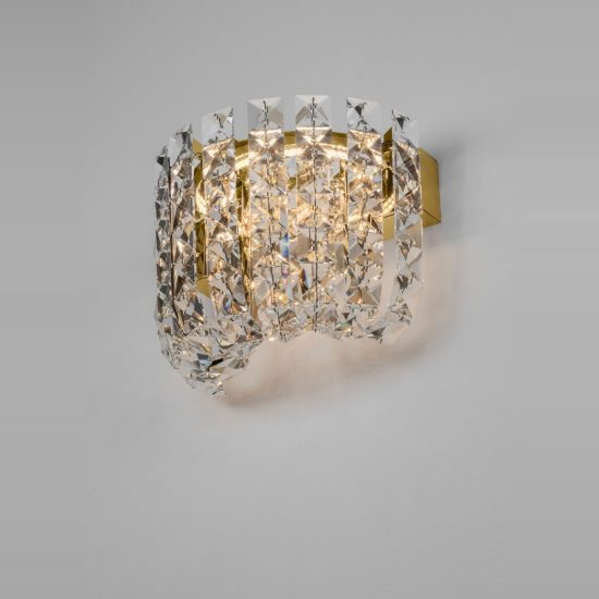 Applique led 12w 3500k 27cm da parete con cristalli per soggiorno oro platino