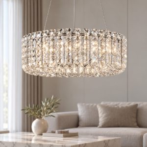 Lampadario classico cromo cristallo per soggiorno led 47w 3500k dimmerabile