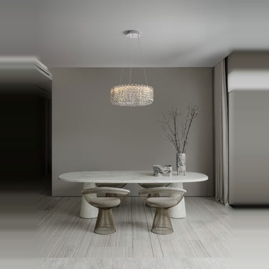Lampadario classico cromo cristallo per soggiorno led 47w 3500k dimmerabile