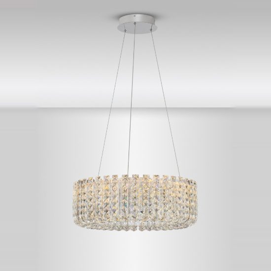 Lampadario classico cromo cristallo per soggiorno led 47w 3500k dimmerabile