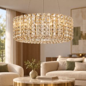 Lampadario led 47w 3500k dimmerabile a sospensione classica per soggiorno oro platino