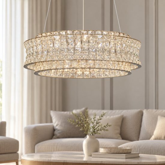 Lampadario classico cromo cristallo per soggiorno led 56w 3500k dimmerabile