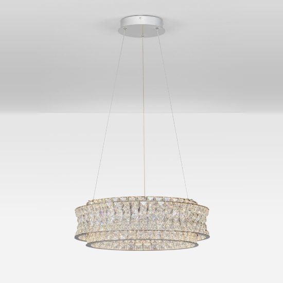 Lampadario classico cromo cristallo per soggiorno led 56w 3500k dimmerabile