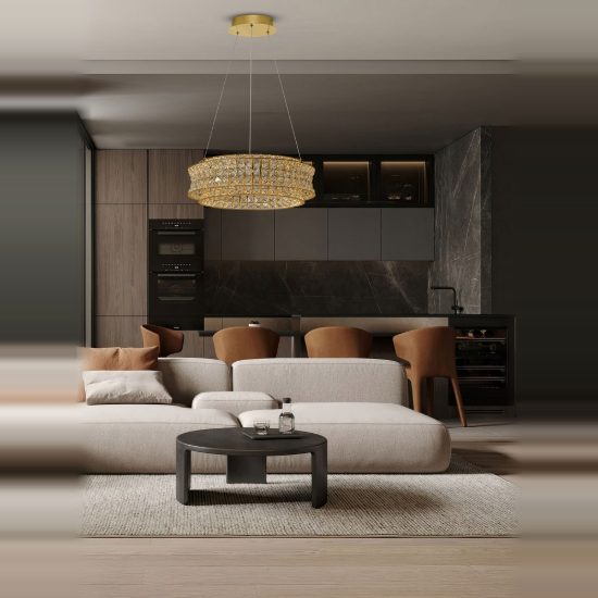Lampadario led 56w 3500k dimmerabile a sospensione classico per soggiorno oro platino