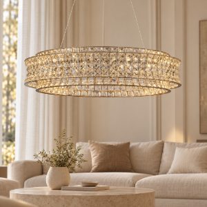 Lampadario classico cromo cristallo per soggiorno led 74w 3500k dimmerabile