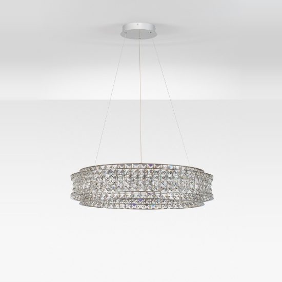 Lampadario classico cromo cristallo per soggiorno led 74w 3500k dimmerabile