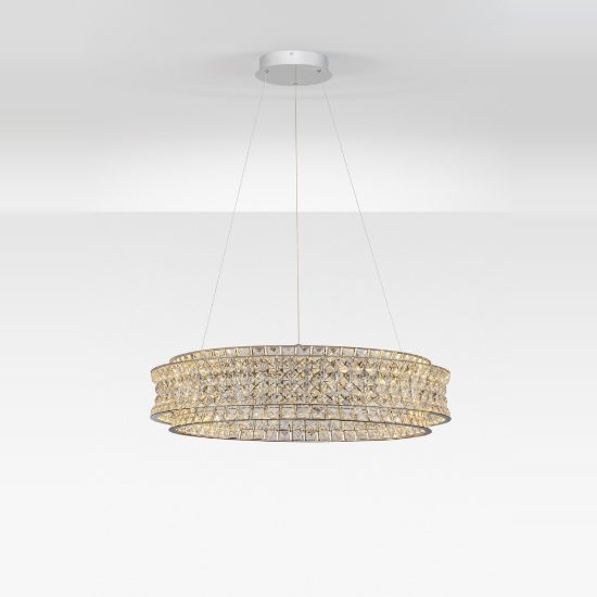 Lampadario classico cromo cristallo per soggiorno led 74w 3500k dimmerabile