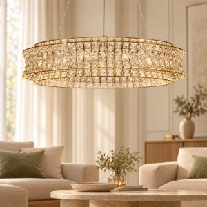 Lampadario led 74w 3500k dimmerabile stile classico per soggiorno oro platino