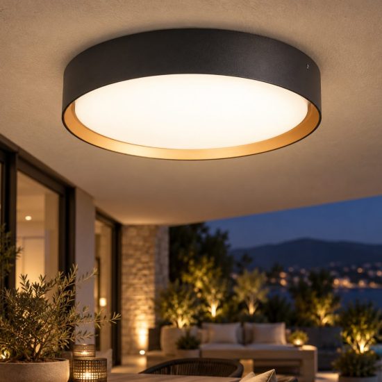 Fabas luce orbit plafoniera per esterno nera oro led 24w cct 2700k 4000k