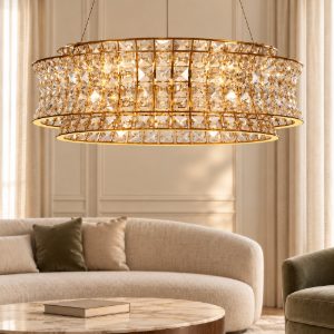 Lampadario led 56w 3500k dimmerabile a sospensione classico per soggiorno oro platino