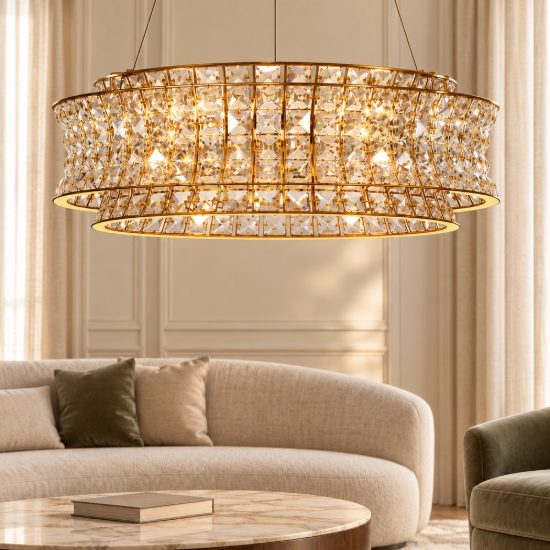 Lampadario led 56w 3500k dimmerabile a sospensione classico per soggiorno oro platino