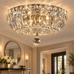 Maytoni basfor plafoniera classica cupola nichel cristallo per ingresso