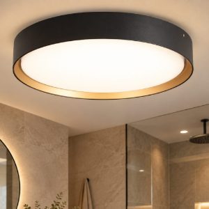 Fabas orbit plafoniera da bagno moderno rotonda nero oro led 30w cct 2700k 3000k 4000k