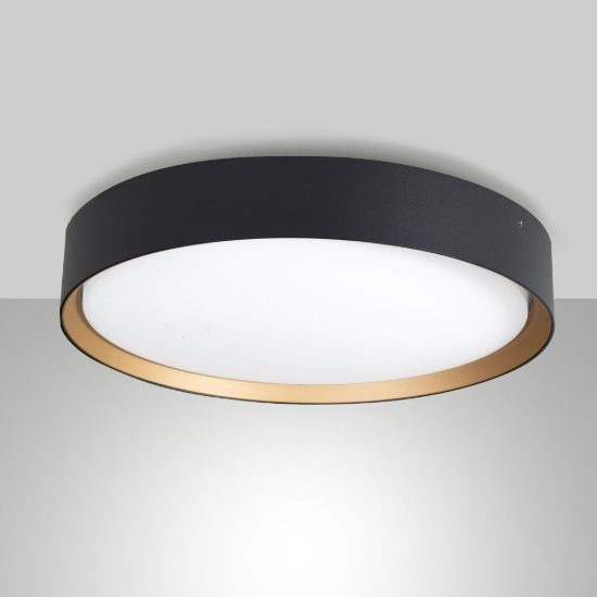 Fabas orbit plafoniera da bagno moderno rotonda nero oro led 30w cct 2700k 3000k 4000k