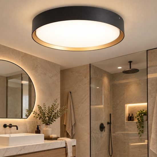 Fabas orbit plafoniera da bagno moderno rotonda nero oro led 30w cct 2700k 3000k 4000k
