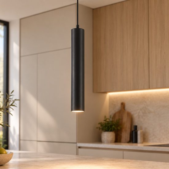 Maytoni focus lampada a sospensione per cucina moderna cilindrica nero
