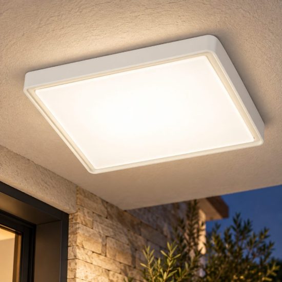 Fabas oban plafoniera da esterno balcone quadrata bianca led 15w 3000k ip65