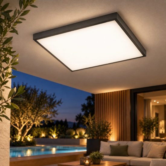 Fabas desdy plafoniera per esterno balcone quadrata nera led 30w 3000k ip54