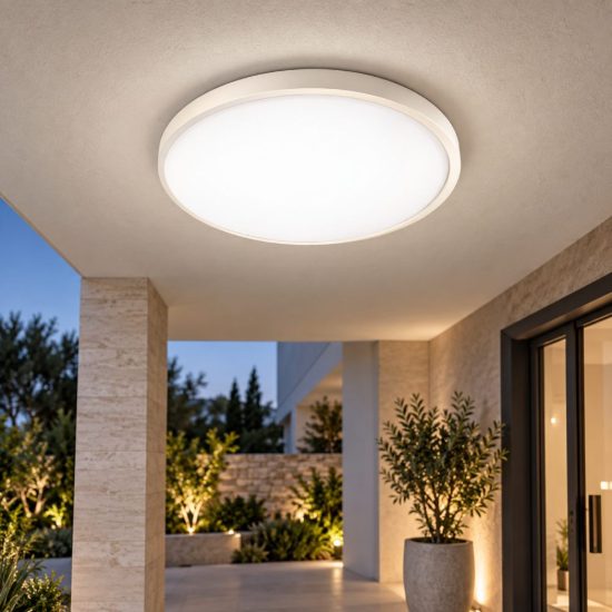 Fabas olly plafoniera da esterno balcone bianca rotonda led 23w 3000k ip54