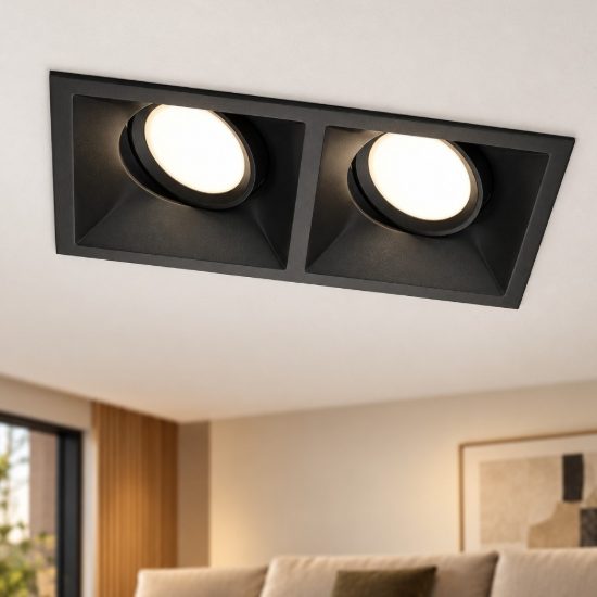 Maytoni dot faretto doppio moderno rettangolare nero da incasso gu10