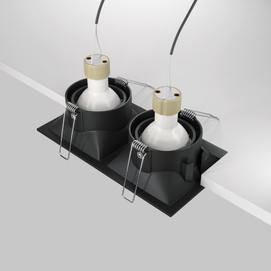 Maytoni dot faretto doppio moderno rettangolare nero da incasso gu10