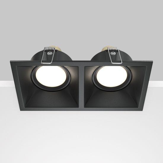Maytoni dot faretto doppio moderno rettangolare nero da incasso gu10