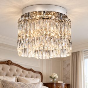 Plafoniera classica cromo cristallo per camera da letto led 28w 3500k dimmerabile