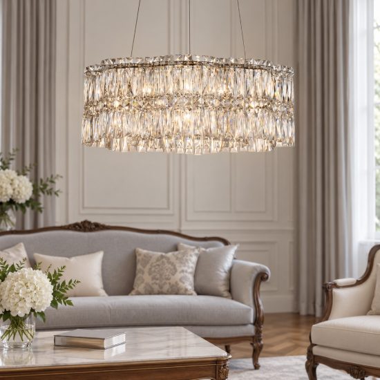 Lampadario a sospensione classico cromo cristallo per soggiorno led 34w 3500k