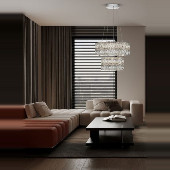 Lampadario a sospensione classico cromo cristallo per soggiorno led 56w 3500k