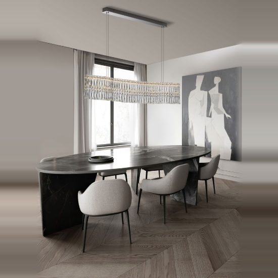 Lampadario a sospensione classico cromo cristallo per soggiorno led 34w 3500k