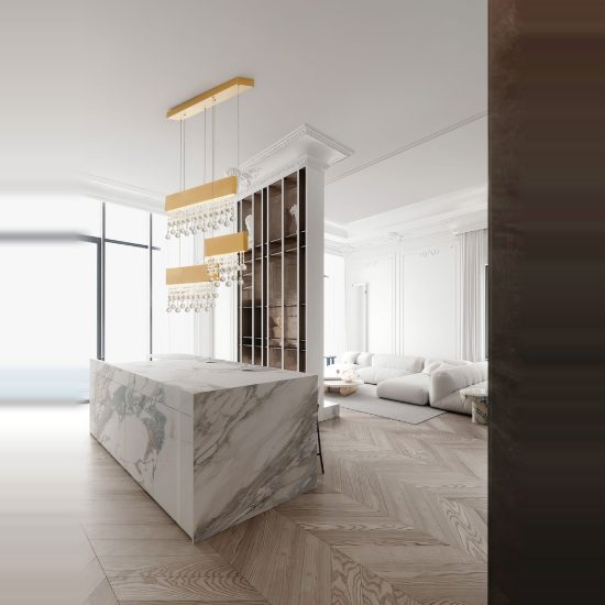 Lampadario a sospensione oro per sala da pranzo led 84w 3500k