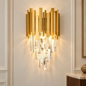 Applique classica da parete con pendenti oro cristallo per cucina
