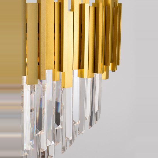 Lampadario classico a sospensione con pendenti oro cristallo per salone